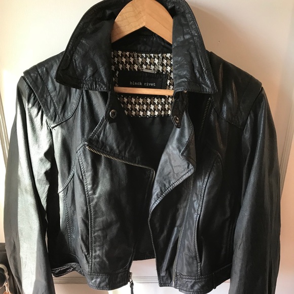 Black Rivet Jackets & Blazers - Black leather jacket
